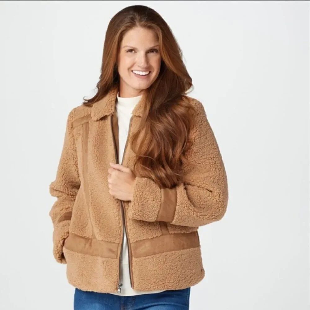 *spots* NWOT Isaac Mizrahi! Faux Shearling & Suede Mixed Jacket | Size M